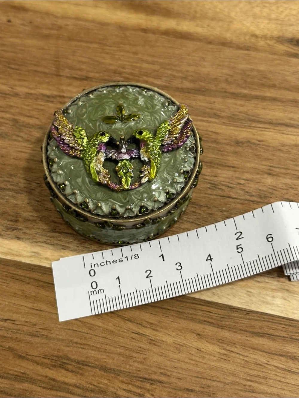 Vintage Green Hummingbird Decorative Trinket Box
